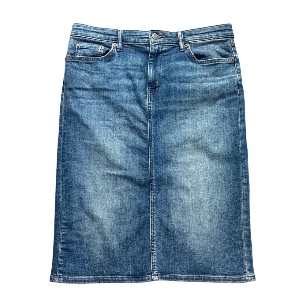 Lauren Ralph Lauren Medium Wash Denim Midi Pencil Skirt 10 Preppy Quiet Luxury